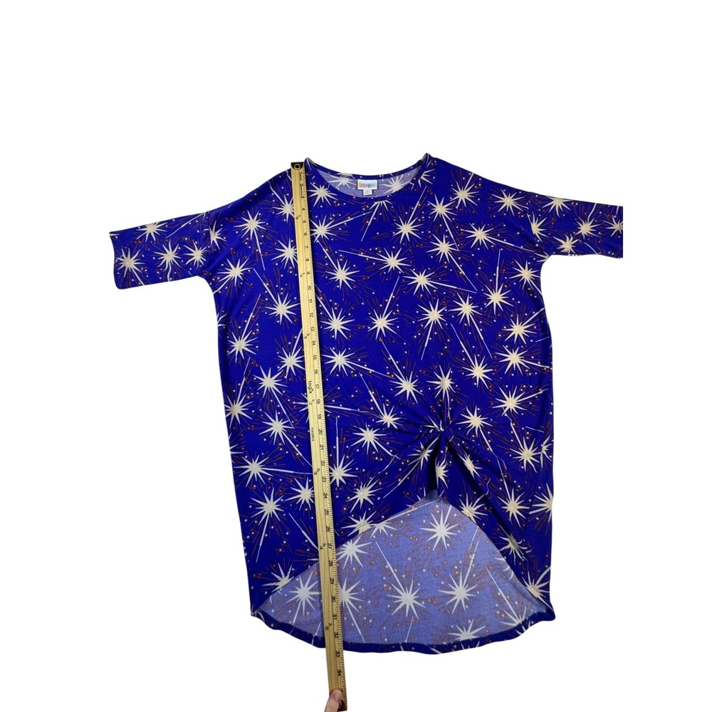 LuLaRoe Tunic Top Womens XS Blue Firework Starburst Knot Front High Low - Picture 3 of 8
